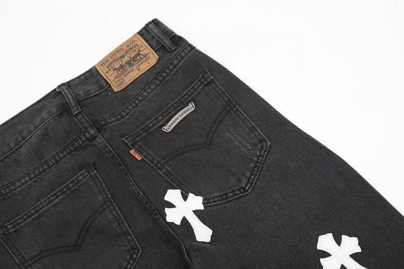 Calça Chrome Hearts Jeans Cross Patches Black White